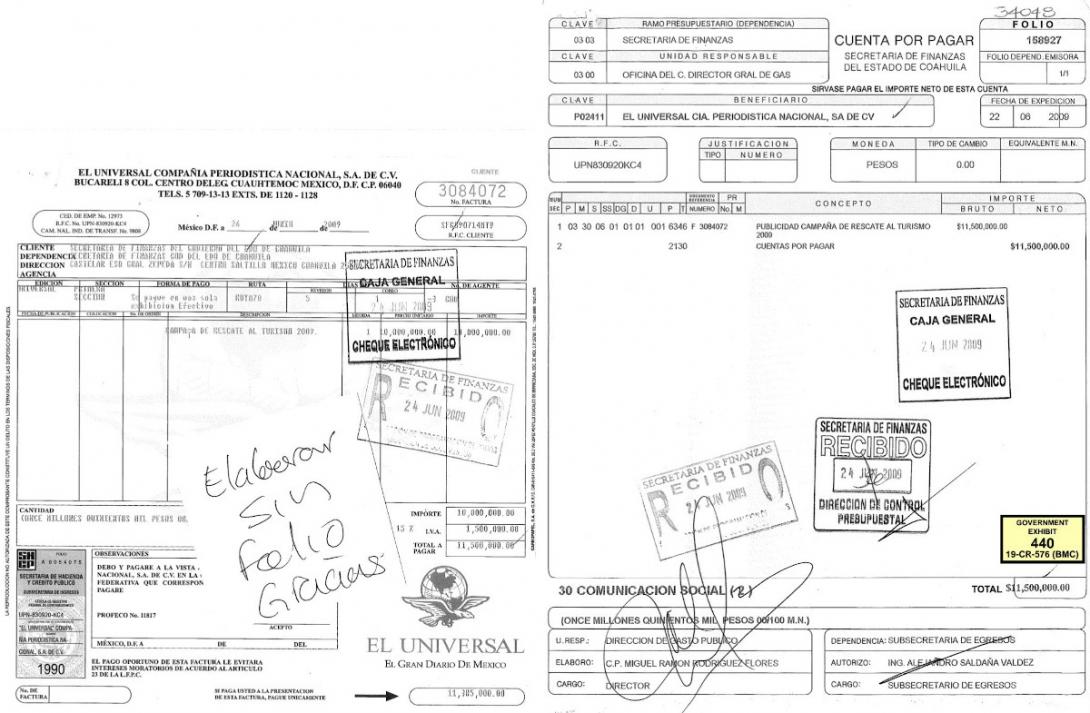 Facturas de sobornos a El Universal
